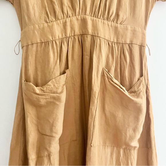 Madewell Linen Blend Dolman Sleeve Midi Dress Caramel Coffee Brown VNeck READ 4 - Picture 7 of 12